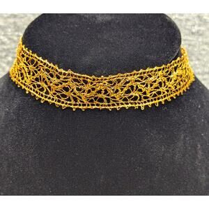 Hollister Lace Choker, Gold-tone, Necklace, Adjustable 10-14"